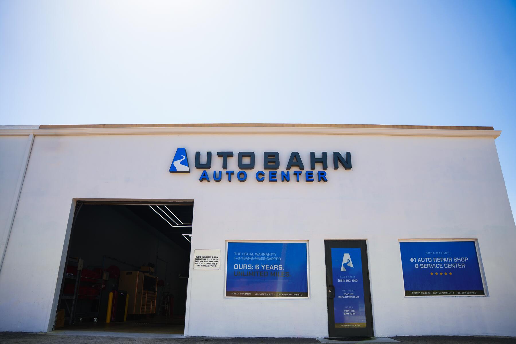 The Autobahn Auto Center storefront and signage in Boca Raton