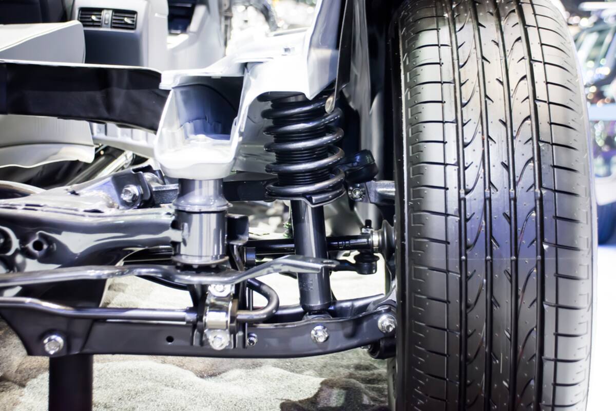 Vehicle suspension and tire viewed from underneath