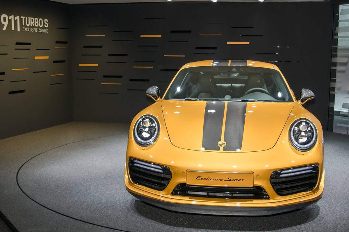 Yellow Porsche 911 Turbo S on display