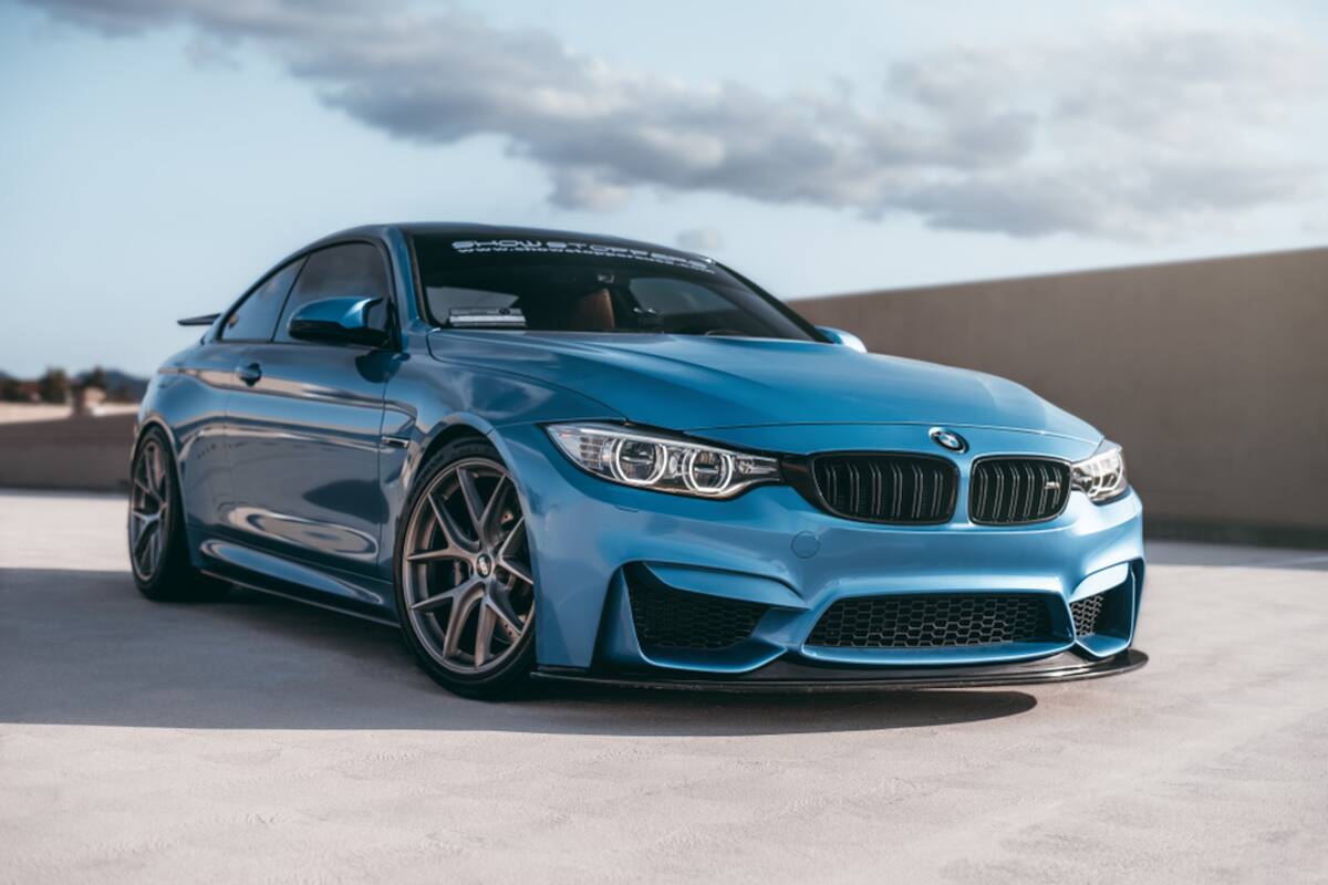Blue BMW M4 parked