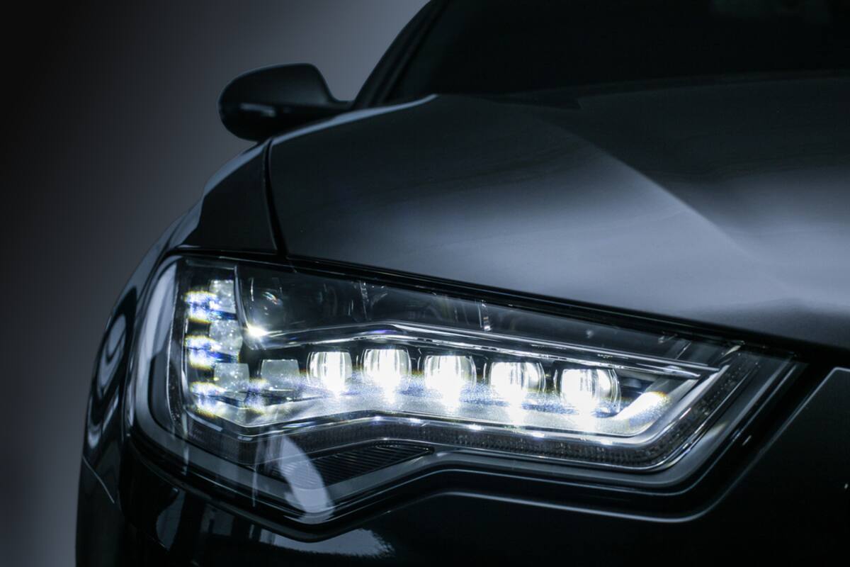 LED headlight on a black car