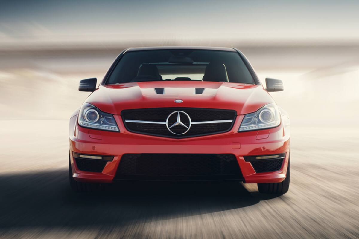 Red Mercedes-Benz in motion