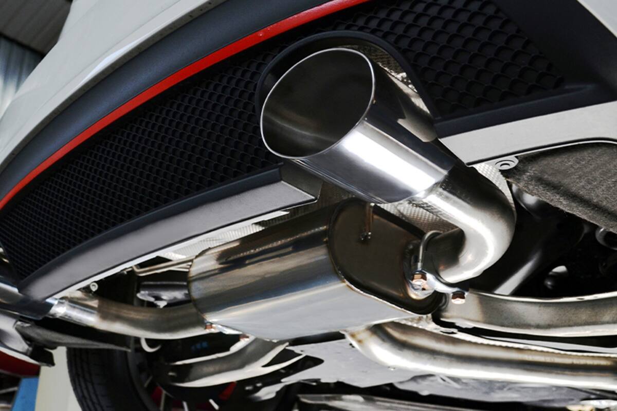 Sport exhaust tailpipe under a car