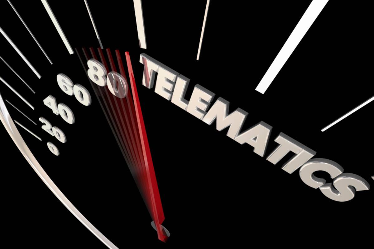 Speedometer graphic with the word telematics