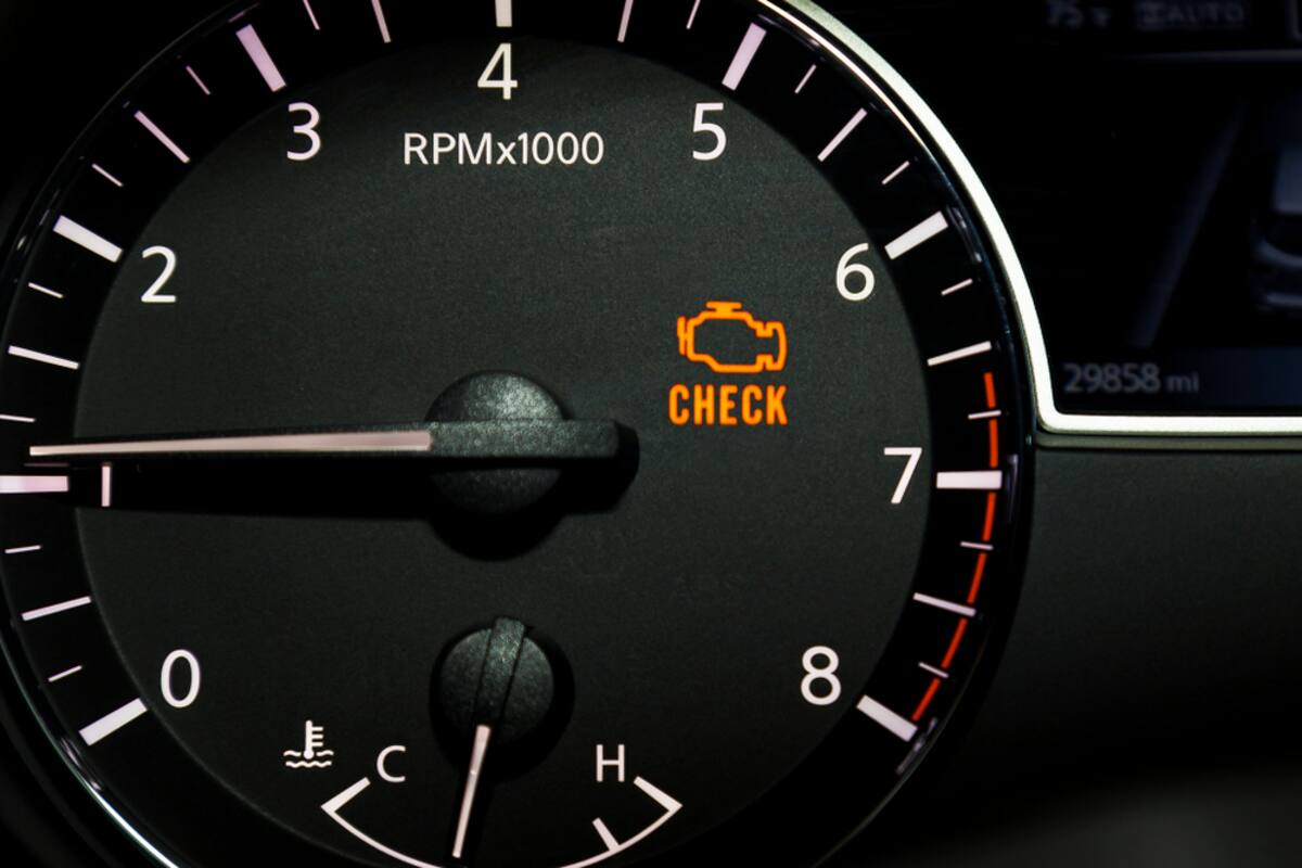 Tachometer with the check engine light illuminated