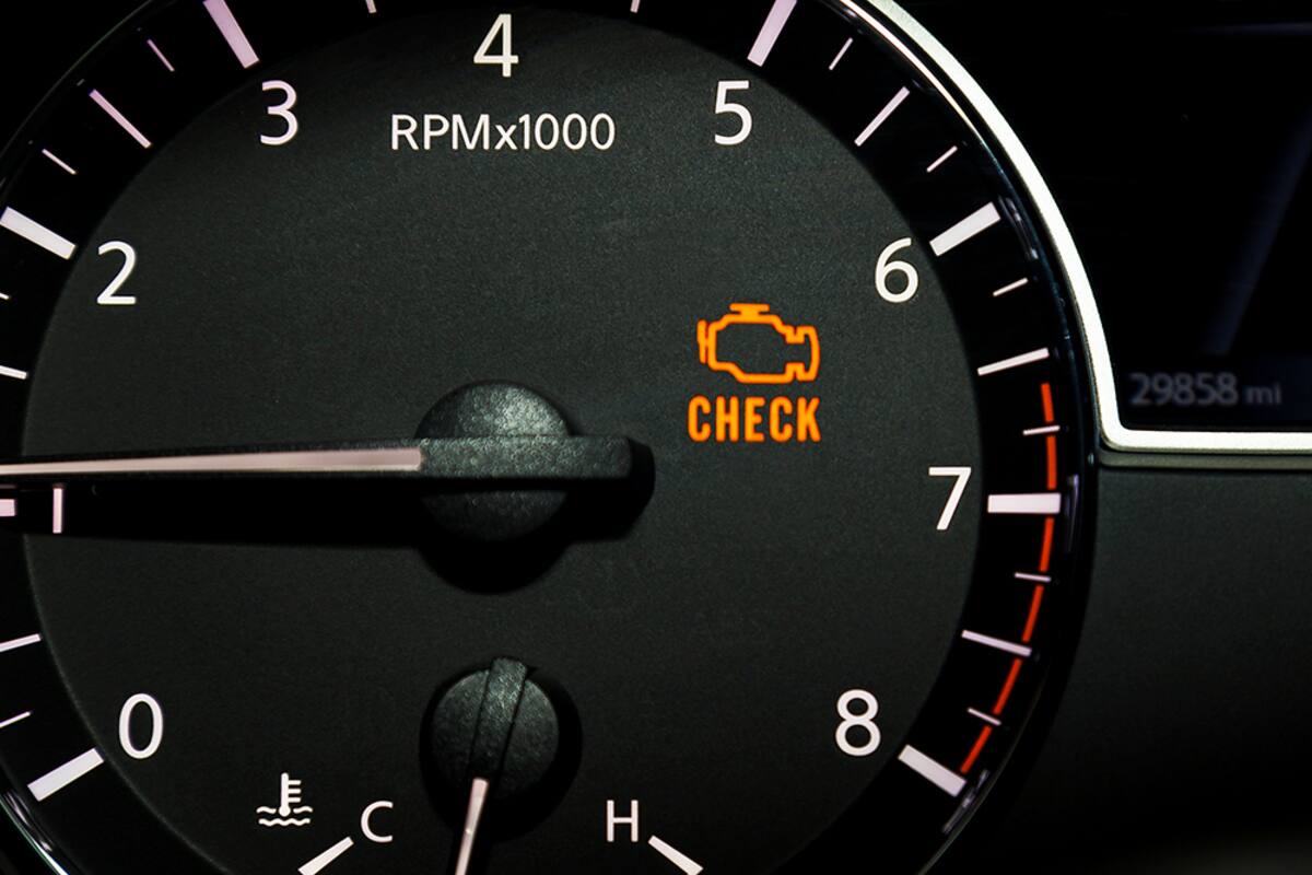 Tachometer with the check engine light illuminated