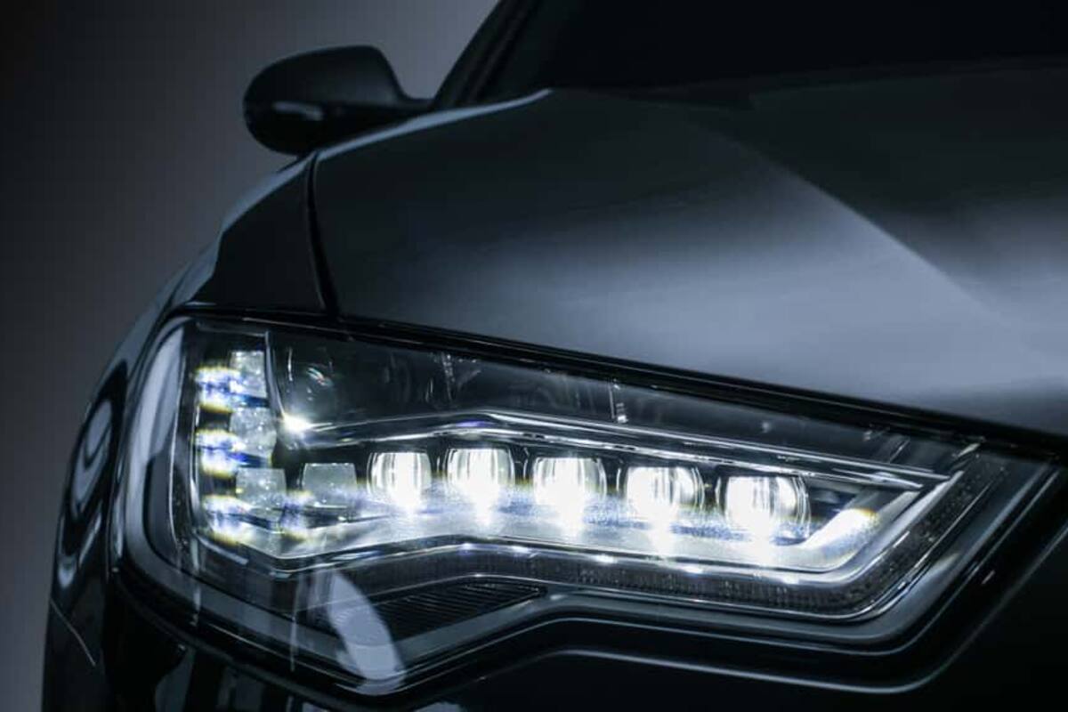 LED headlight on a dark European car